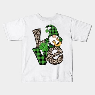 Love St Patricks Day Gnome Leopard Shamrock Kids T-Shirt